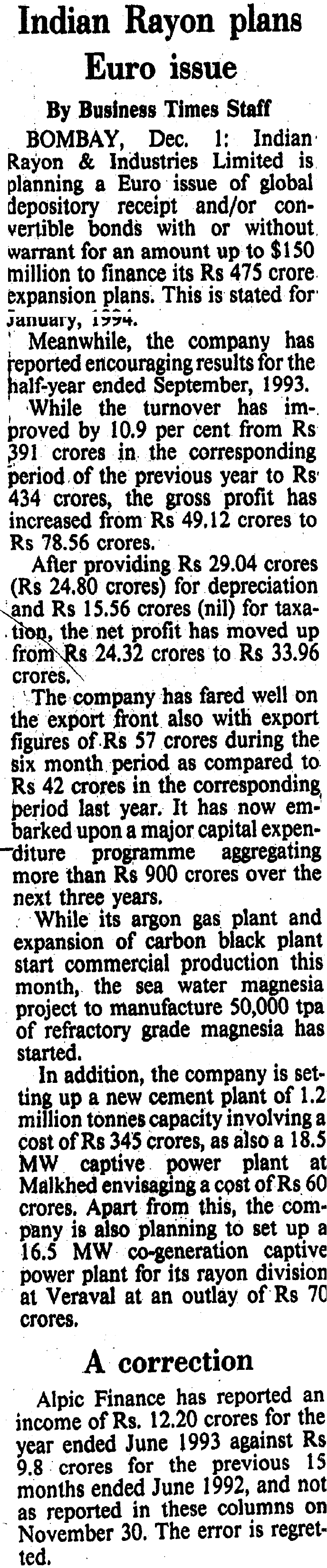 img for Indian Rayon plans Euro...